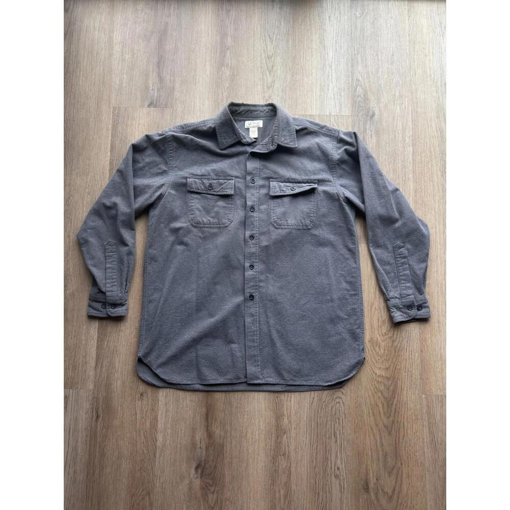 LL Bean Shirt Mens Large Gray Chamois Long Sleeves Button Up Regular Fit
